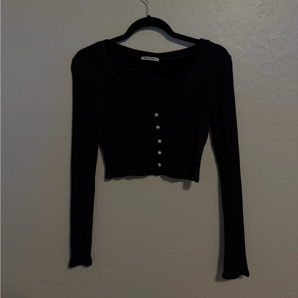 Reformation Gellar Pearl Button Long Sleeve Cardigan